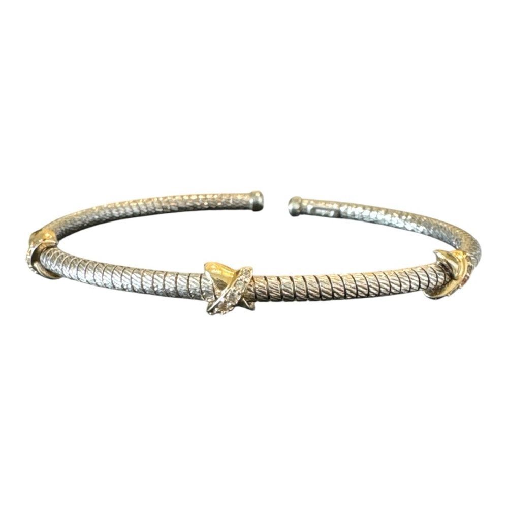 Vintage Dyadema Vermeil Bangle Bracelet With Clear Stones